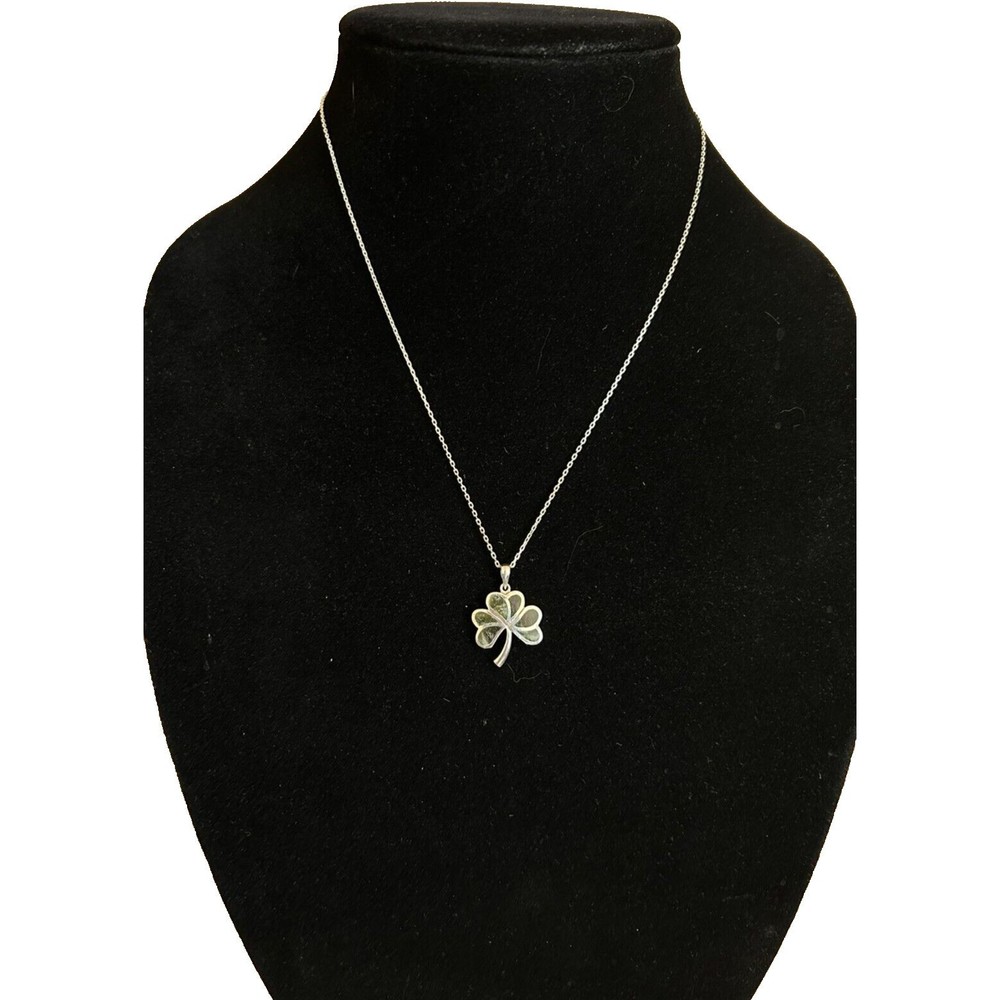 SOLVAR 925 Sterling Silver 3 Leaf Clover Pendant Necklace Italy Green Stone